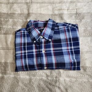 Plaid Casual Button Down Shirt - Blue and Red